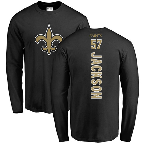 Men New Orleans Saints Black Rickey Jackson Backer NFL Football #57 Long Sleeve T Shirt->new orleans saints->NFL Jersey
